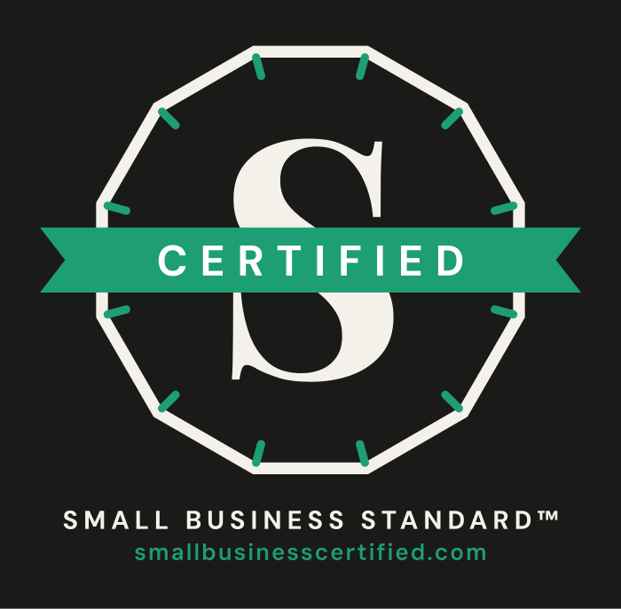 Small Business Standard Certified mark — twelve-sided crest with the Certified banner